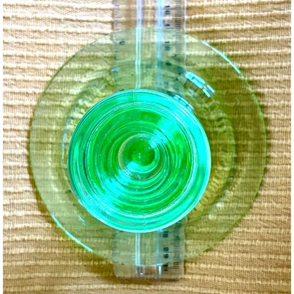 Pair Vintage Uranium Glass Candlesticks UV Reactive Green Candle Holders